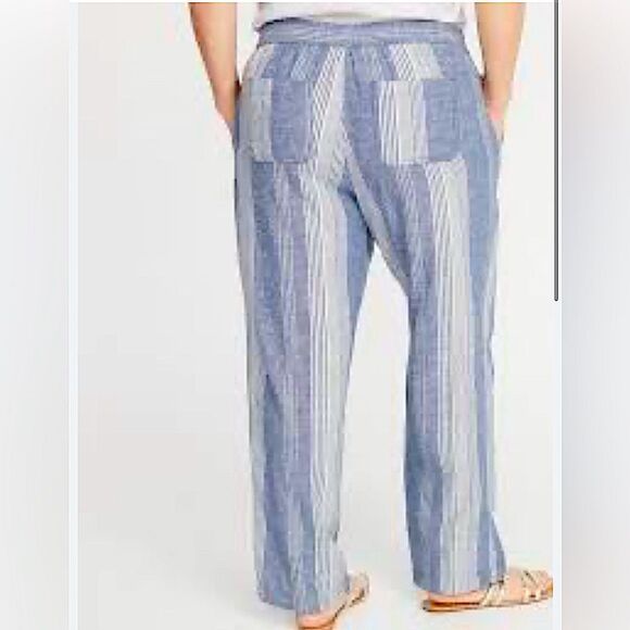 OLD NAVY Linen coastal blue Stripe Wide Leg hi rise pull on palazzo pant XXL - Picture 1 of 13